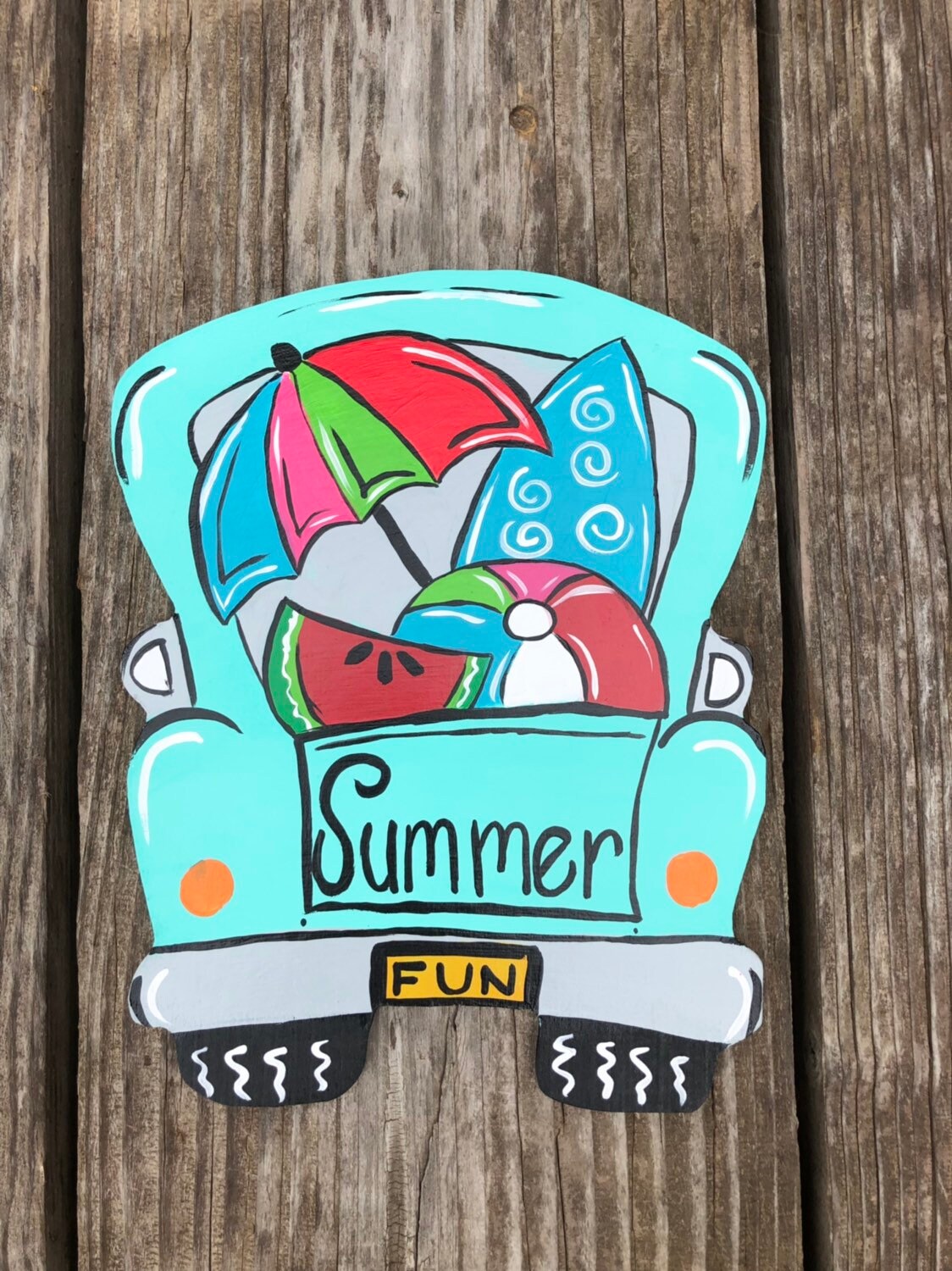 Beach Themed Wreath Attachment Sun and Surf Wreath Sign Summer Truck Sign For Wreath