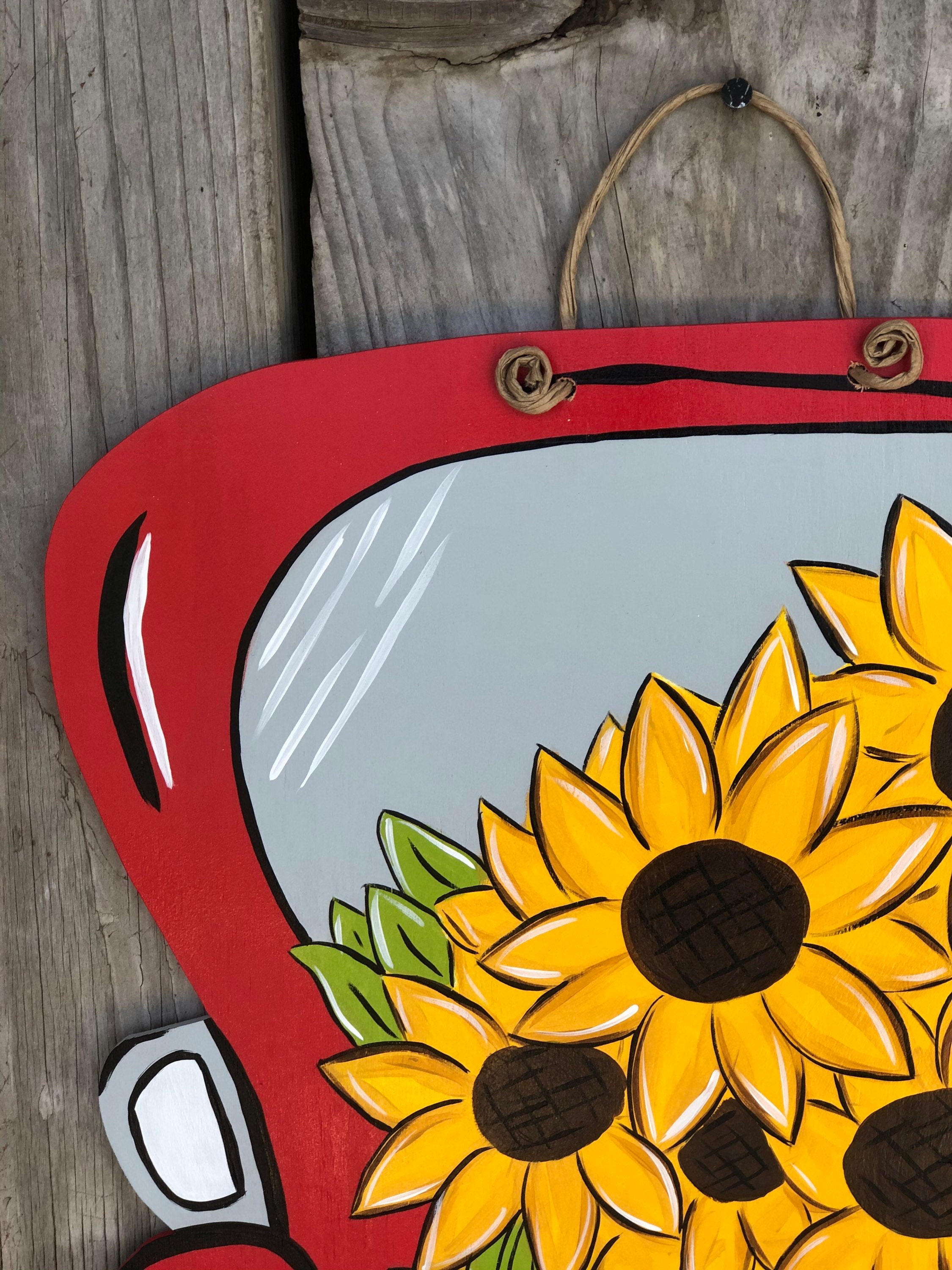 Download Sunflower Truck Door HangerRed Vintage TruckSunflower ...