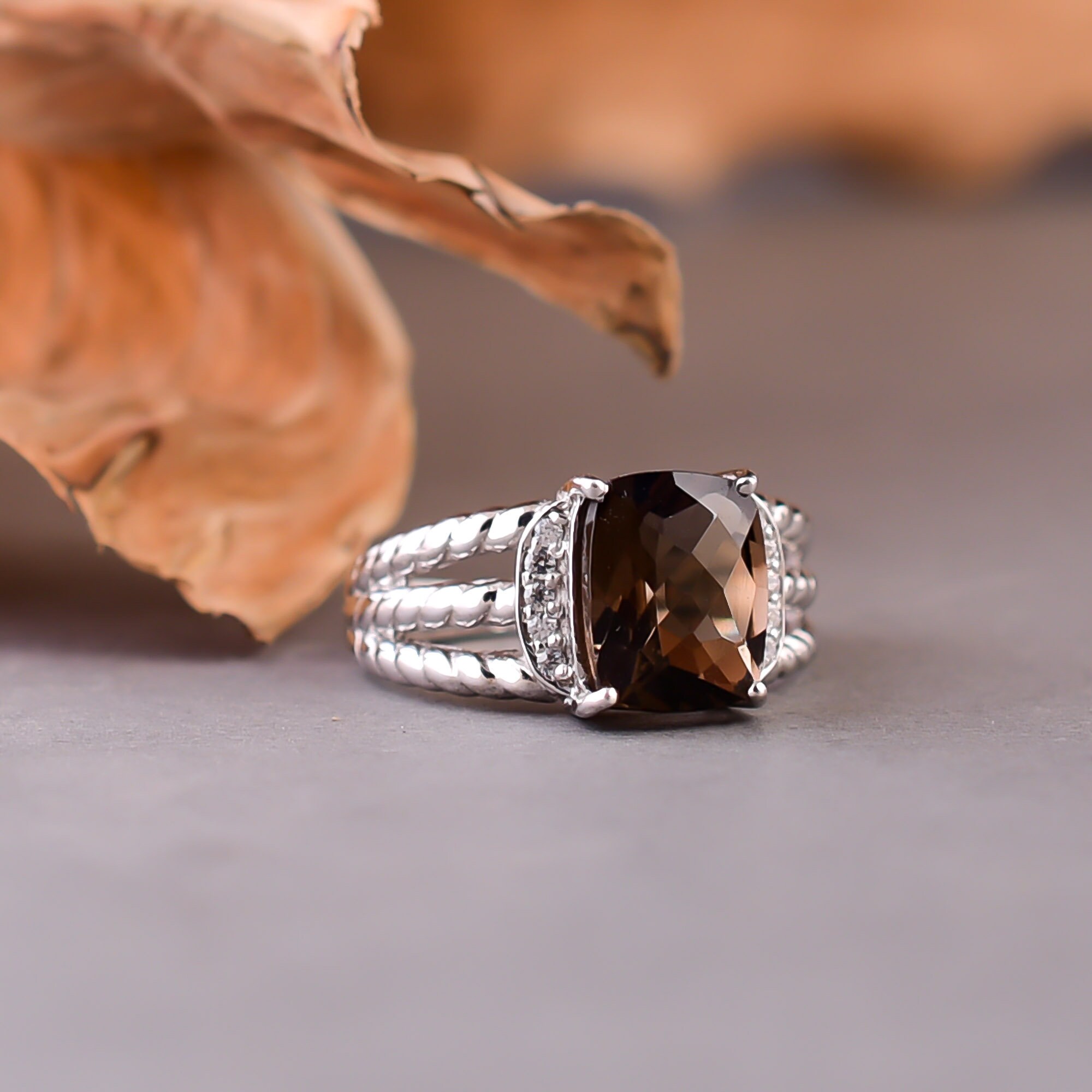 Smoky Quartz Ring/Cubic Zircon Ring/925 Sterling Silver Etsy