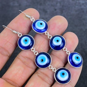 Blue Evil Eye Earrings, Handmade Turkish Evil Eye Jewelry, Protection Jewelry, 925 Sterling Silver Gemstone Earrings, Christmas Gift For Her