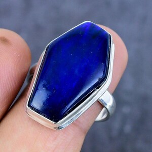 Natural Blue Labradorite Ring, 925 Sterling Silver Gemstone Ring, Coffin Shape Labradorite Statement Ring, Mothers Day Jewelry Gift For Her