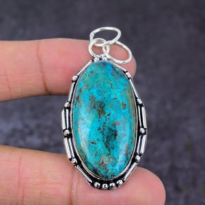 Genuine Azurite Chrysocolla Pendant Necklace, 925 Sterling Silver Gemstone Pendant, Charm Pendant, Chrysocolla Jewelry Birthday Gift For Her