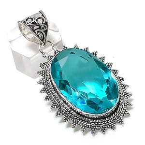 Swiss Blue Topaz Pendant Necklace, 925 Sterling Silver Gemstone Pendant, Faceted Oval Topaz Handmade Pendant, Blue Topaz Jewelry For Her-Him