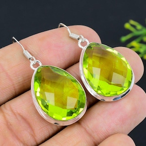 Peridot Earrings, 925 Sterling Silver Gemstone Earrings, Pear Peridot Handmade Earrings, Earrings For Women, Peridot Jewelry, Birthday Gift