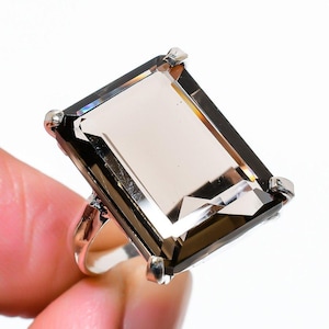 Smoky Quartz Ring, Engagement Ring, 925 Solid Sterling Silver Gemstone Ring, Statement Ring, Anniversary Ring Brown Stone Ring For Women-Men