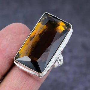 Honey Topaz Ring, Cocktail Ring, Rectangle Honey Topaz Gemstone Ring For Men-Women, November Birthstone, Topaz Jewelry, Wedding Jewelry
