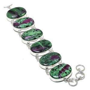 Ruby Zoisite Bracelet, 925 Sterling Silver Gemstone Bracelet, Oval Ruby Zoisite Bracelet, Ruby Jewelry, Anniversary Gift, Bracelet For Her