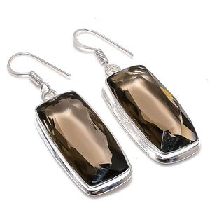 Smoky Quartz Earrings, 925 Sterling Silver Faceted Gemstone Earrings, November Birthstone, Brown Stone Earrings, Dangle Earrings For Her