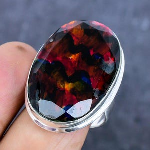 Anillo de ammolita, joyería de plata de ley 925 con piedras preciosas, anillo único y colorido, anillo llamativo hecho a mano, anillo de ammolita de corte ovalado, regalo de aniversario