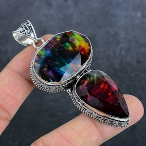 Ammolite Pendant Necklace, Red Flashy Fire Ammolite Gemstone Pendant, 925 Sterling Silver Handmade Pendant, Ammonite Jewelry For Her-Him