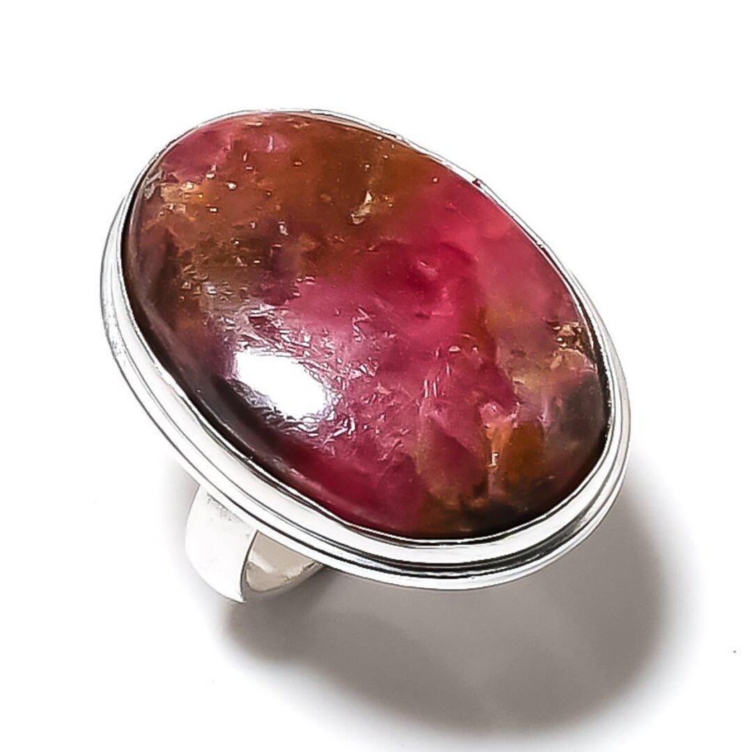 Handmade Genuine Rhodonite Ring: 925 Sterling Silver Oval Shape ...