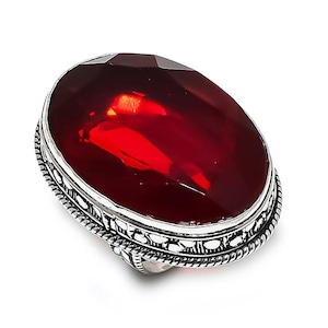 Red Garnet Ring, Oval Shape Garnet Gemstone Ring, 925 Sterling Silver Handmade Ring, January Birthstone, Garnet Jewelry, Ring For Women-Men