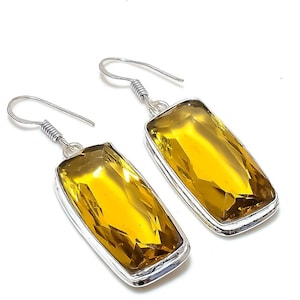 Yellow Citrine Earrings, 925 Sterling Silver Gemstone Boho Earrings, Handmade Citrine Jewelry, Gift For Her, Drop Earrings, Anniversary Gift