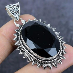 Black Spinel Pendant Necklace, 925 Sterling Silver Handmade Pendant, Black Spinel Necklace, Oval Shape Black Spinel Pendant Gift For Her-Him