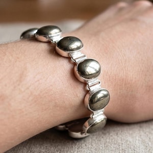 Pulsera artesanal de ágata piarita: Pulsera ajustable con cadena de plata de ley 925, regalo de aniversario.