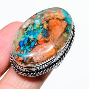 Natural Spiny Oyster Copper Turquoise Ring, 925 Sterling Silver Gemstone Ring, Oyster Turquoise Ring, Filigree Ring, Oval Turquoise Ring