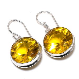 Yellow Citrine Earrings, 925 Sterling Silver Gemstone Earrings, Handmade Silver Jewelry, Birthday Gift, Citrine Jewelry, Earrings For Her