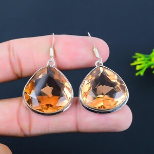 Morganite Quartz Earrings, Minimalist Heart Shape Morganite Gemstone Earrings, Gift Ideas, 925 Sterling Silver Dangle Earrings For Women-Her