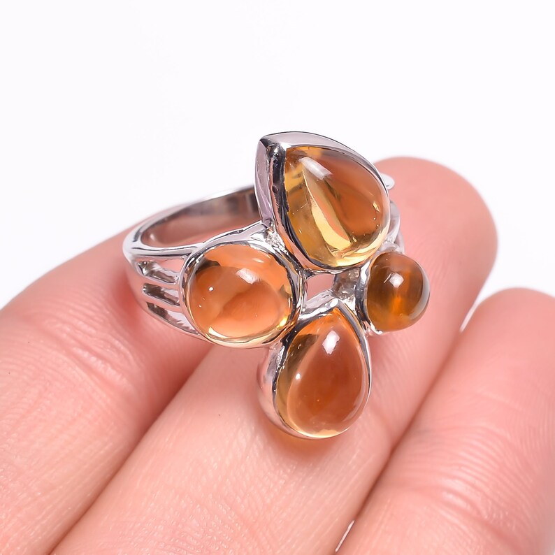 Natural Citrine Cabs RingGemstone Ring925 Sterling Silver RingFine Silver RingStatement RingMix Shape RingFor GirlsWomen SK-173