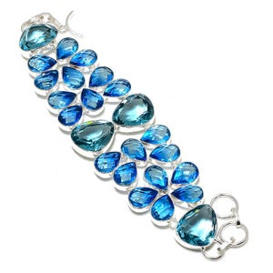 Blue Topaz Bracelet, 925 Sterling Silver Gemstone Faceted Adjustable Bracelet, November Birthstone, Silver Topaz Bracelet, Gift For Her-Him