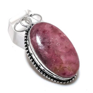 High Quality Pink Thulite Pendant Necklace, 925 Sterling Silver Gemstone Pendant, Pink Stone Pendant, Oval Pink Thulite Jewelry For Her-Him