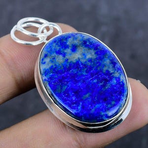Lapis Lazuli Pendant, Handmade Silver Pendant, 925 Sterling Silver Gemstone Pendant, Oval Lapis Lazuli Pendant Necklace, Pendant For Her-Him
