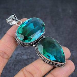 Blue Green Tourmaline Pendant Necklace, 925 Sterling Silver Gemstone Pendant, Handmade Silver Tourmaline Pendant, Christmas Gift For Her-Him