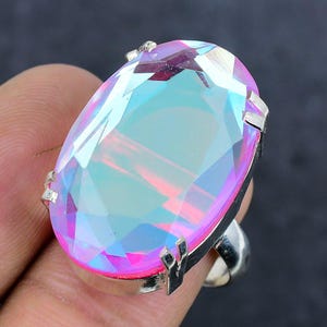 Mercury Mystic Topaz Ring, 925 Sterling Silver Gemstone Ring, Handmade Silver Oval Cut Pink Mystic Topaz Ring, Christmas Gift For Her-Him