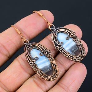 Handmade Owhyee Opal Copper Wire-Wrapped Dangle Earrings, Copper Jewellery, Birthday Gift