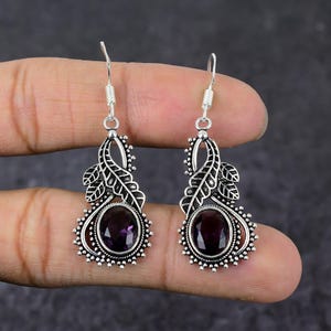 Natural Purple Amethyst Earrings, 925 Sterling Silver Gemstone Earrings, Oval Cut Amethyst Handmade Jewelry, Amethyst Jewelry For Women