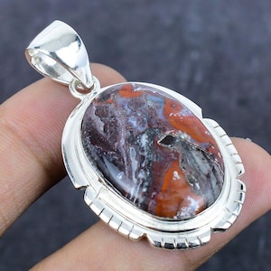Laguna Lace Agate Pendant, 925 Sterling Silver Gemstone Pendant, Oval Shape Lace Agate Handmade Pendant Necklace For Her, Anniversary Gift