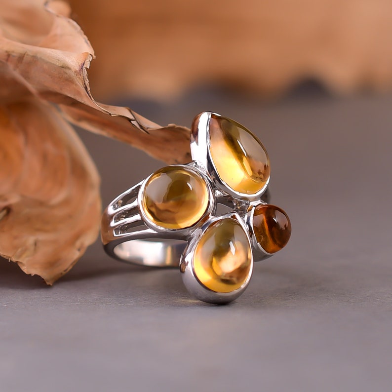 Natural Citrine Cabs RingGemstone Ring925 Sterling Silver RingFine Silver RingStatement RingMix Shape RingFor GirlsWomen SK-173