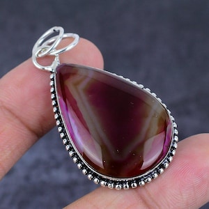 Genuine Pink Laguna Lace Agate Pendant Necklace, 925 Sterling Silver Bohemian Pendant, Handmade Pear Shape Lace Agate Pendant For Her-Him