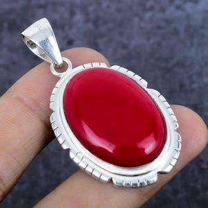 Red Coral Pendant Necklace, 925 Sterling Silver Gemstone Pendant, Charming Pendant, Oval Coral Jewelry, Engagement Gift, Pendant For Her-Him