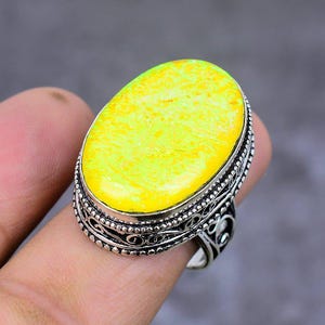 Yellow Triplet Opal Ring, 925 Sterling Silver Gemstone Ring, Oval Triplet Opal Handmade Jewelry, Statement Ring, Weeding Ring For Women-Men
