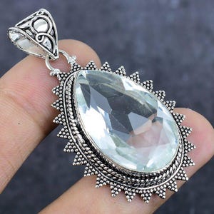White Topaz Pendant Necklace, Pear Cut Topaz Gemstone Pendant, 925 Sterling Silver Statement Pendant, Topaz Jewelry, Birthday Gift For Her