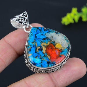 Spiny Oyster Turquoise Pendant Necklace, 925 Sterling Silver Gemstone Pendant, Handmade Turquoise Pendant, Turquoise Jewelry For Her-Him