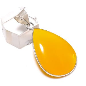 Yellow Onyx Pendant Necklace, 925 Sterling Silver Gemstone Pendant, Pear Yellow Onyx Jewelry, Handmade Silver Jewelry, Onyx Pendant For Her