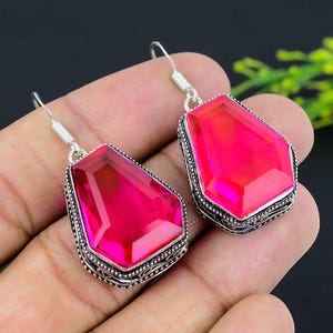 Pink Rubellite Earrings, Pink Gemstone Earrings, Rubellite Dangle Earrings, 925 Sterling Silver Jewelry, Wedding Gift, Earrings For Women