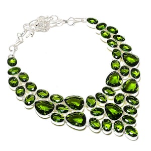 Peridot Necklace, 925 Sterling Silver Gemstone Necklace, Handmade Silver Chain Adjustable Necklace, Peridot Jewelry Anniversary Gift For Her