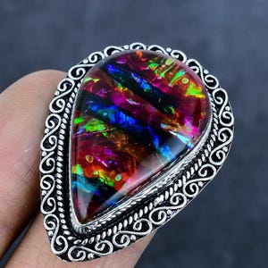 Beautiful Ammolite Ring, Multicolor Ammolite Gemstone Ring, 925 Sterling Silver Gemstone Ring, Engagement Ring Foe Women, Anniversary Gift