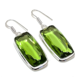 Valuable Peridot Earrings, Long Cushion Cut Peridot Earrings, Dangle Earrings, Vermeil Gemstone Earrings, August Birthstone, Gift For Wife