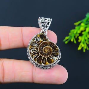 Natural Ammonite Fossil Pendant Necklace, Genuine Spiral Necklace For Grounding, Earth Energy, Handmade Crystal Jewelry, Christmas Gift