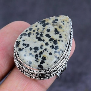 Natural Dalmation Jasper Ring, 925 Sterling Silver Gemstone Ring, Pear Shape Jasper Handmade Ring, Jasper Ring For Women-Men, Bohemian Ring