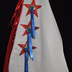 Custom Made Kid&#39;s Bronc Riders Chaps/ New/ Custom Leather/ Patriotic Rodeo Chaps/R Bar K