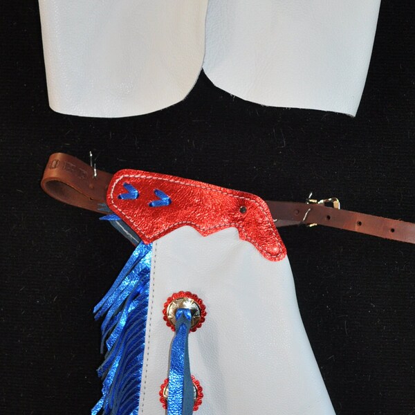 MADE in U.S.A. NOT PAKISTAN Custom Made Leather Kid's/ Patriotic Chinks and Vest Set/New/ /R Bar K