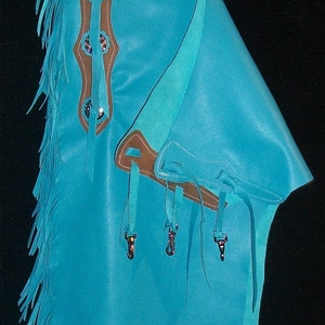 Custom Made Leather Chinks/New Chaps/ Turquoise/R Bar K