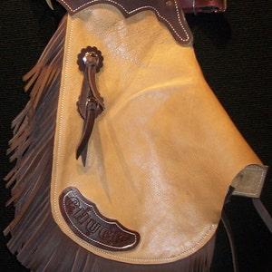 Custom Made Personalized Kids Chinks/New/ Buckskin Leather /R Bar K