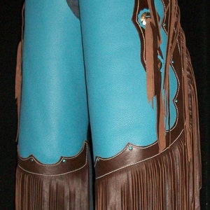 Custom Made Leather Chinks/New Chaps/ Floral Carved/ Bling/Turquoise/R Bar K