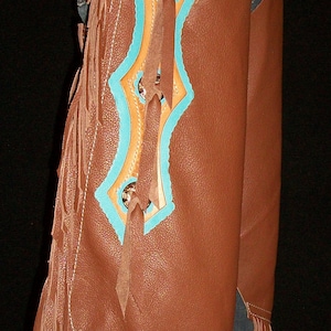 Custom Made Leather Chinks/New Chaps/ Turquoise/Floral/R Bar K